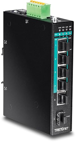 TRENDnet 5-Port Hardened Industrial Gigabit PoE+ DIN-Rail Switch, 120W Power Budget, 1 x SFP Slot, IP30 Rated, Unmanaged Switch, Gigabit PoE+ Network Switch, Lifetime Protection, Black, TI-PG541 5-Port Unmanaged