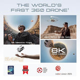 Antigravity A1-8K 360 Drone for Immersive Flight, Point-to-Fly Motion Control for Adults, Kids & Beginners, Obstacle Avoidance, 249g & Foldable, Deep Track, Auto Return, 10km Range, Auto Edit Standard Bundle