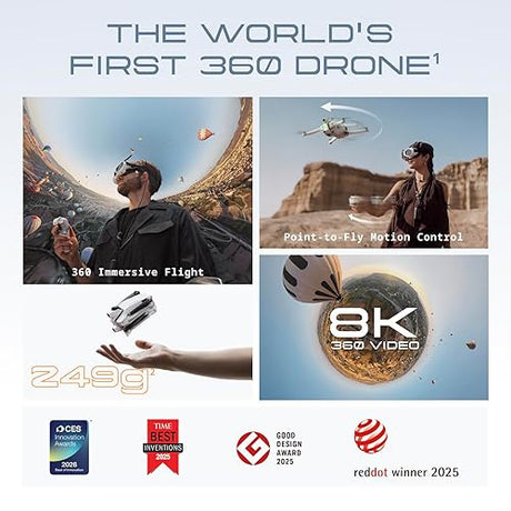 Antigravity A1-8K 360 Drone for Immersive Flight, Point-to-Fly Motion Control for Adults, Kids & Beginners, Obstacle Avoidance, 249g & Foldable, Deep Track, Auto Return, 10km Range, Auto Edit Standard Bundle