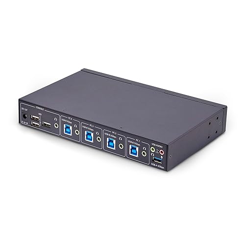 StarTech.com 4-Port KM Switch with Mouse Roaming, USB 3.0 Switcher, Keyboard/Mouse Sharing, 3.5mm/USB Audio, TAA Compliant