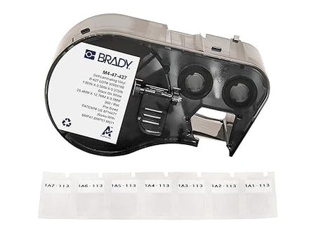 Brady Authentic (M4-47-427) Self-Laminating Vinyl Wrap Around Labels 0.5 H x 1 W Black on White, Clear, 360 Labels. for use with The BMP41, BMP51, and M511 Label Printers