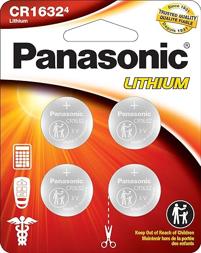 Panasonic CR1632 3.0 Volt Long Lasting Lithium Coin Cell Batteries in Child Resistant, Standards Based Packaging, 4-Battery Pack 1 Count (Pack of 4)