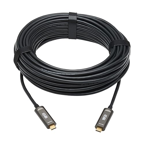 Tripp Lite USB-C Fiber 4K @ 60Hz Video Cable, USB 3.2 Active Optical Cable, Male to Male, Black, Plenum-Rated for in Wall & Ceiling Installations, 49 Feet / 15 Meters, 3-Year Warranty (U420F-15M-V)