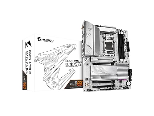 GIGABYTE B650 AORUS Elite AX ICE (AM5/ LGA 1718/ AMD/ B650/ ATX/ 5-Year Warranty/ DDR5/ Triple M.2/ PCIe 5.0/ USB 3.2 Gen2X2 Type-C/WiFi 6E/ 2.5GbE LAN/Snow White/EZ-Latch/Motherboard)