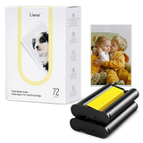 Liene Photo Paper & Cartridge, 2 Ink Cartridge Refill & 72 sheets photo papers, 4x6, Dye Sublimation, Water & Oxidation-Proof, Compatible w/Liene PixCut S1 Photo Sticker Printer and Cutter