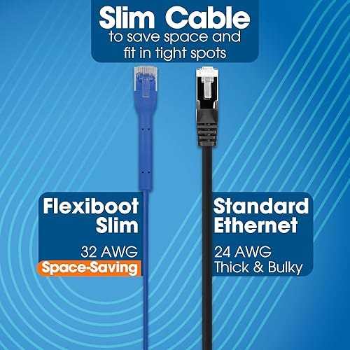 Intellinet FlexiBoot Slim Cat6 Ethernet Network Patch Cable – 10-Pack - 10Gbps & 250MHz, Flexible Bendable Boot, 32AWG Pure Bare Copper Wire, Gold-Plated Contacts - 14ft, Blue 14 ft Flexible Boot 10 Pack Blue