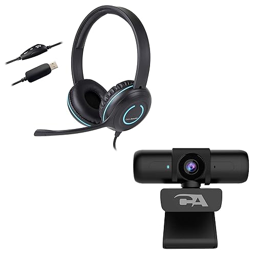 Cyber Acoustics USB Stereo Headset and CA Essential Webcam 1080HD0-AF Bundle Perfect for Home Office, Schooling, or Video Conferencing (WC-AC-5008-BNDL)