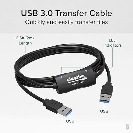Plugable USB Transfer Cable, Unlimited Use, Transfer Data Between 2 Windows PC's, Compatible with Windows 11, 10, 7, XP, Bravura Easy Computer Sync Software Included