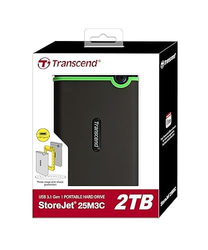 Transcend StoreJet 25M3C 2.5 External Hard Drive 2TB (Dark Grey) (TS2TSJ25M3C) 2TB Type C to Type C Green