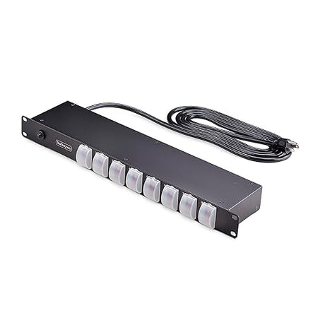 StarTech.com 8-Outlet Horizontal Rack Mount PDU, 1U Power Strip, Outlet On/Off Switches, 15A Breaker, 8ft/2.4m Cord NEMA 5-15