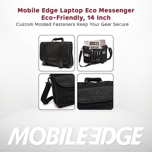 Mobile Edge ECO-Friendly Laptop Messenger Bag for Men and Women, for 14.1 PC and Compatible with MacBook 15, Cotton Canvas, Black