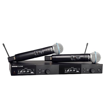 Shure SLXD24D/B58 Dual Channel Digital Wireless Microphone System - Includes Two SLXD2 Handheld Transmitters with BETA 58A Vocal Mic Capsules, SLXD4D Rack Mount Receiver | G58 Band (SLXD24D/B58-G58)