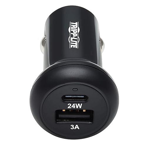 Tripp Lite USB Car Charger, 24W Dual Port USB Car Charger, USB-C 24W PD 3.0, USB-A 24W QC 3.0, Black (U280-C02-24W-1B)