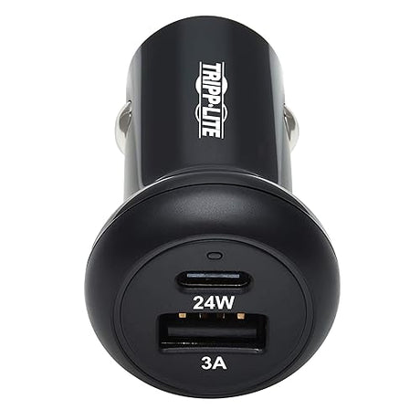 Tripp Lite USB Car Charger, 24W Dual Port USB Car Charger, USB-C 24W PD 3.0, USB-A 24W QC 3.0, Black (U280-C02-24W-1B)