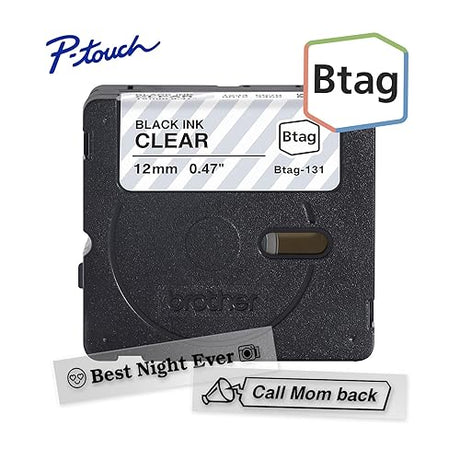 Brother Genuine BTAG131 Non-Laminated Tape for P-Touch Label Makers, Black on Clear – 12 mm Wide x 4 m Long