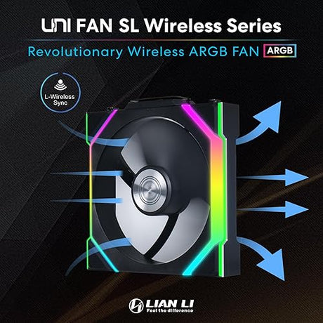 Lian Li UNI Fan SL-Wireless 120 - Single Pack, Performance-Oriented Fan ARGB Fan Without Wireless Connector, Daisy-Chain Design, Customizable Lighting Effects, Low-Noise - Black (12SL1W1B)