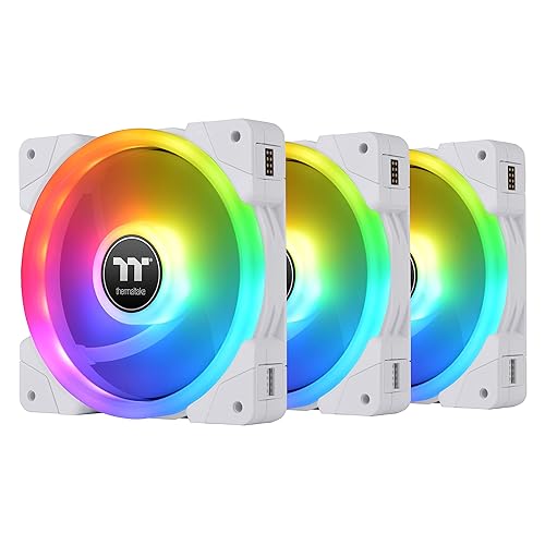 Thermaltake SWAFAN EX 14 RGB PC Cooling Fan White, 500~2000 RPM, Magnetic Connection, Reversable Blades, Controller Included, CL-F162-PL14SW-A, 140mm, 3 Pack White 140mm SWAFAN EX