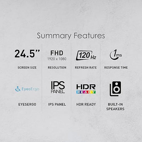 MSI PRO MP251W E2 24.5-inch IPS 1920 x 1080 (FHD) Gaming Office Monitor, 120Hz, Adaptive-Synch, HDR Ready, HDMI, VGA Port, Display Port,VESA Mountable, Tilt, Speaker, 4-Side Slim Bezel,1ms, White