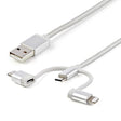 StarTech.com 6ft (1.8m) USB Multi-Charging Cable, USB to Lightning/USB-C/Micro-USB, Apple MFi Certified, Braided Charger Cord