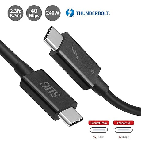 SIIG Thunderbolt 4 Cable 2.3ft (0.7M), 8K@60Hz Display, 40Gbps Data Transfer, 240W Charging, Thunderbolt 4 USB C to USB C Cable, Intel Thunderbolt Certified (CB-TB0211-S1)