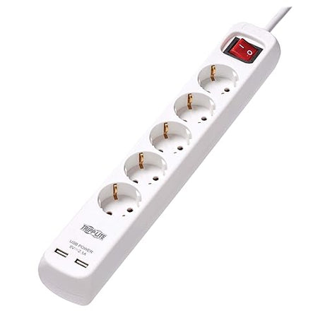 Tripp Lite Protect It! PS5G3USB 5-Outlets Power Strip - French - 5 x Type F (Schuko) - 9.84 ft Cord - 16 A Current - 230 V AC Voltage - Wall Mountable - White
