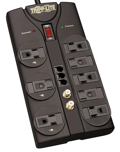 Tripp Lite TLP808TELTV 8-Outlet Surge Protector, 2160 Joules, Tel/DSL/Coax Black + TEL/Coax Phone/TV