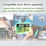 AGI 2TB TF138 MicroSD Memory, High-Capacity Storage Suit for Gaming. MicroSDXC A2 U3 V30 4K UHS-I U3 (Read Speed up to 170 MB/s, Write Speed up to 160 MB/s) with SD Card Adapter