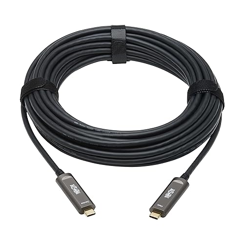 Tripp Lite USB-C Fiber (10 Gbps) Data Cable, Backward Compatible USB 3.2 Active Optical Cable, Male to Male, Plenum-Rated for Wall Installations, 49 Feet / 15 Meters, 3-Year Warranty (U420F-15M-D321)