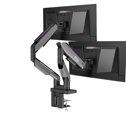 MSI MPG MT201DR V2-Premium RGB Dual Monitor Stand Arms,17-35 Support,VESA Compatible,Adjustable Heavy Duty Gas Spring Mount,44 lbs per Screen Capacity,Clamp&Grommet,Quick Release Plate-Gray