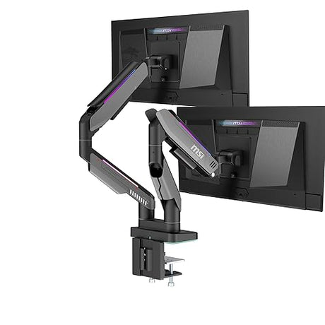 MSI MPG MT201DR V2-Premium RGB Dual Monitor Stand Arms,17-35 Support,VESA Compatible,Adjustable Heavy Duty Gas Spring Mount,44 lbs per Screen Capacity,Clamp&Grommet,Quick Release Plate-Gray