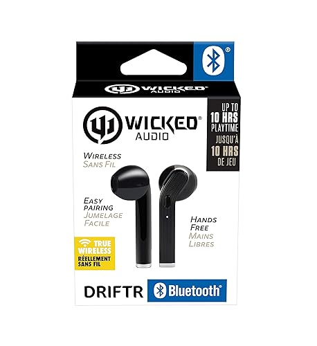 Wicked Audio Driftr True Wireless Bluetooth 5.0 Earbuds 10H Combined Playtime Built-in Microphone, Track Controls, Hands Free, Angled Housing, Fast Charging Case, Easy Pairing for iOS and Android (Black)