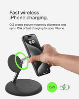 Belkin MagSafe-Compatible 3-in-1 Wireless Charger Stand 15W - Qi2-Certified Wireless Charging Station, Fast Charging of iPhone 16, AirPods, & Apple Watch - 36W Included - Black Black Gen 2