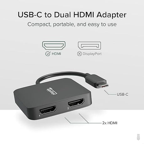 Plugable USB C to HDMI Adapter for Dual Monitors, 4K 60Hz USB C Hub for Windows and Chromebook, Driverless