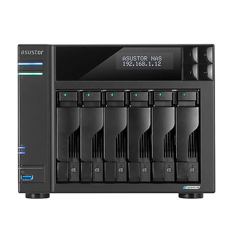 Asustor Lockerstor 6 Gen2+ AS6706T v2 6 Bay NAS Storage, Intel Quad-Core 2.0GHz CPU, Dual 5GbE Ports, 8GB RAM DDR4, 4 M.2 SSD Slots, Network Attached Storage (Diskless)