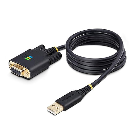 StarTech.com 3ft (1m) USB to Null Modem Serial Adapter Cable, COM Retention, FTDI, USB-A to RS232, Changeable DB9 Screws/Nuts