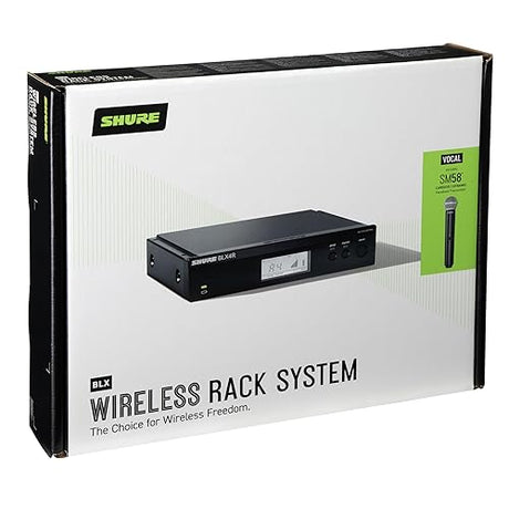 Shure BLX24R/SM58 UHF Wireless Microphone System - Perfect for Church, Karaoke, Vocals - 14-Hour Battery Life, 100m Range | SM58 Handheld Vocal Mic, Single Channel Rack Mount Receiver | H9 Band Full System, Rack Mount H9 Band (512-542 MHz)