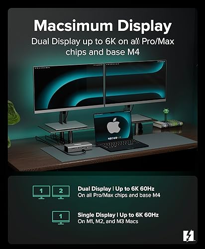 Plugable Thunderbolt 5 Dock: 140W Power Delivery, Up to Dual 6K@60Hz for Mac, Up to Dual 8K for Windows, Supports 80/120Gbps, 3X Thunderbolt 5 Ports, 2.5GbE, Driverless Connectivity (TBT-UDT3)