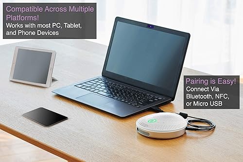 YAMAHA YVC-200 Portable USB & Bluetooth Speakerphone, Hold Meetings Anywhere, Noise Reducing Conference Phone with 10-Hour Rechargeable Battery Life White