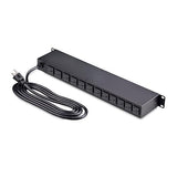 StarTech.com 16-Outlet Horizontal Rack Mount Metered PDU, 1U Server Power Strip w/Surge Protector, 8ft/2.4m Power Cable, TAA 16 Outlets | 15A