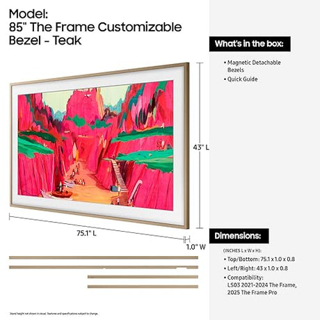 SAMSUNG 85-inch The Frame Customizable Bezel - Modern Teak (VG-SCFF85TKBZA) [Canada Version] (Compatible with All Frame Models 2021 Onwards) 85 Inch Modern Teak Wood