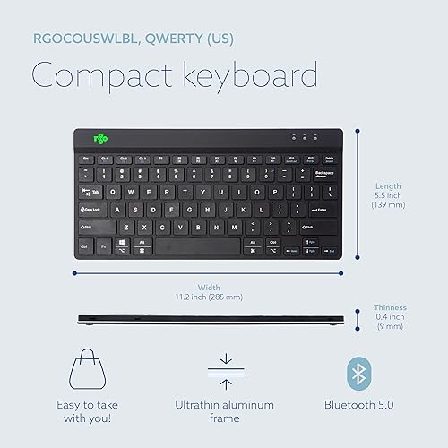 R-Go Compact Keyboard Bluetooth, with Break Software, Ergonomic Flat Design, Anti-RSI, Compatible with Windows/Mac OS, QWERTY (US), Black
