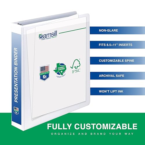 Samsill Economy 3 Ring View Binders, 1 Inch Round Ring, Customizable Clear View Cover, White, Bulk Binders - 12 Pack 1-Inch 12-Pack White