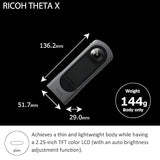 RICOH Theta X 360 Degree Camera, High Resolution Image of Approx 60M, 5.7K 360, Touch Screen, Interchageable Battery, External Memory Card