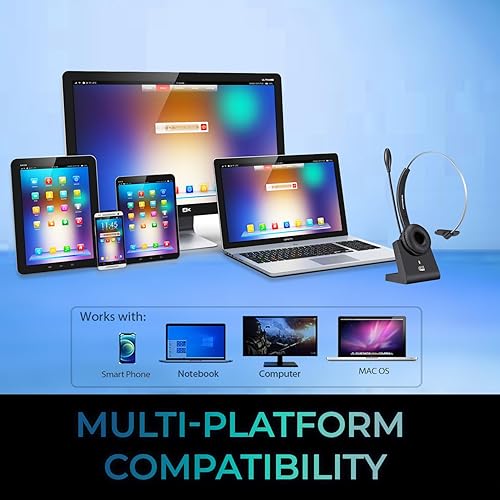 ADESSO Xtream P300 Bluetooth Single Ear Headset with Charging Dock 14 Hour Talk Time Wireless Office Headphone