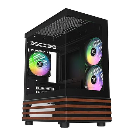 Thermaltake View 170 WS ARGB; Micro Chassis; Bottom Wood Trim; 3x120mm ARGB Lite Fans Included; 340mm GPU Clearance; 160mm Air Cooler Max Height; mATX/mITX; Black; CA-1Z4-00M1WN-WS