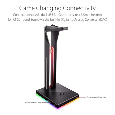 ASUS ROG Throne Qi Gaming Headset Stand - Wireless Charging | 2 USB Ports & Aux Input | Arc Design for Stable & Secure Storage | Built-In DAC & Amplifier for Immersive Audio | Aura Sync RGB Lighting