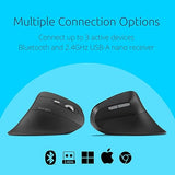 Kensington Pro Fit Ergo MY630 EQ Wireless Rechargeable Mouse, Vertical Wireless Mouse, 1000/1600/2400 DPI Switches, Bluetooth LE, 2.4GHz, Black (K72484NA)