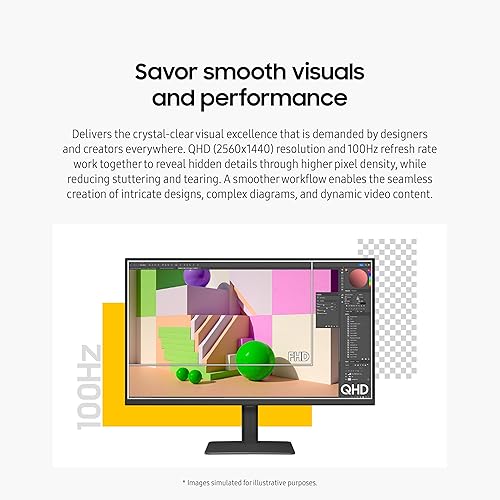 SAMSUNG 27 ViewFinity S6 (S60D) Series QHD High Resolution Computer Monitor, 100Hz, HDR10, Multiple Ports w/ HDMI, DisplayPort, USB-A, Easy Setup, Height Adjustable Stand, LS27D606EANXGO, 2024 27-inch QHD HDMI only