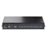 StarTech.com 16-Port Industrial USB 5Gbps Hub with Power Adapter, Metal, DIN/Surface/Rack Mountable, Dual-Host Hub/Switch