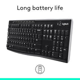 Logitech K270 Wireless Keyboard for Windows, 2.4 GHz Wireless, Full-Size, Number Pad, 8 Multimedia Keys, 2-Year Battery Life, Compatible with PC, Laptop, Black